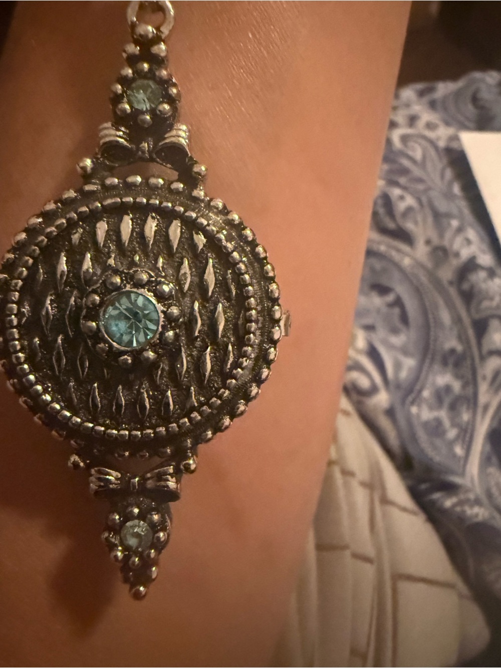 Silver-Tone Pendant Necklace with Light Blue Crystal Accent